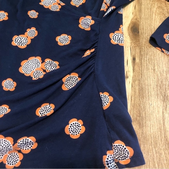 Boden Navy Blue Floral V Neck Stretch Viscose Ruched Side Top Womens Size 12 - Picture 2 of 8
